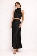 Adrienne Dames Co-ord Set – Halter Crop Top & Aansluitende Maxi Rok