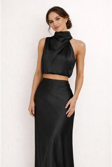 Adrienne Dames Co-ord Set – Halter Crop Top & Aansluitende Maxi Rok
