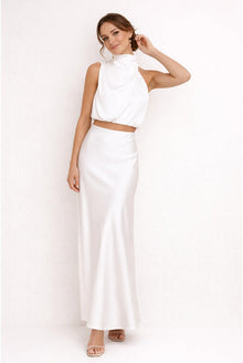 Adrienne Dames Co-ord Set – Halter Crop Top & Aansluitende Maxi Rok