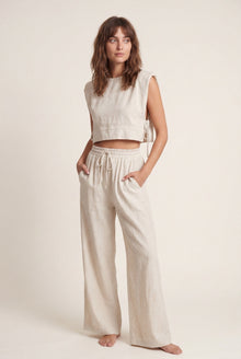 Amélie Dames Co-ord Set – Cropped Top & Wijde Broek in Linnenlook