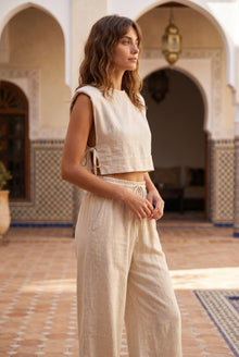 Amélie Dames Co-ord Set – Cropped Top & Wijde Broek in Linnenlook