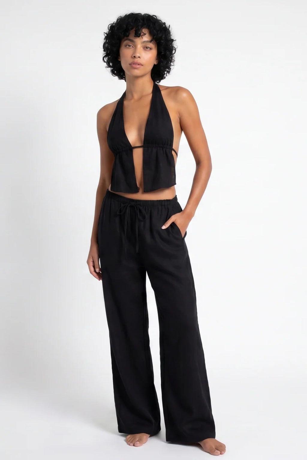 Aurélie Dames Co-ord Set – Halter Crop Top & Wijde Broek