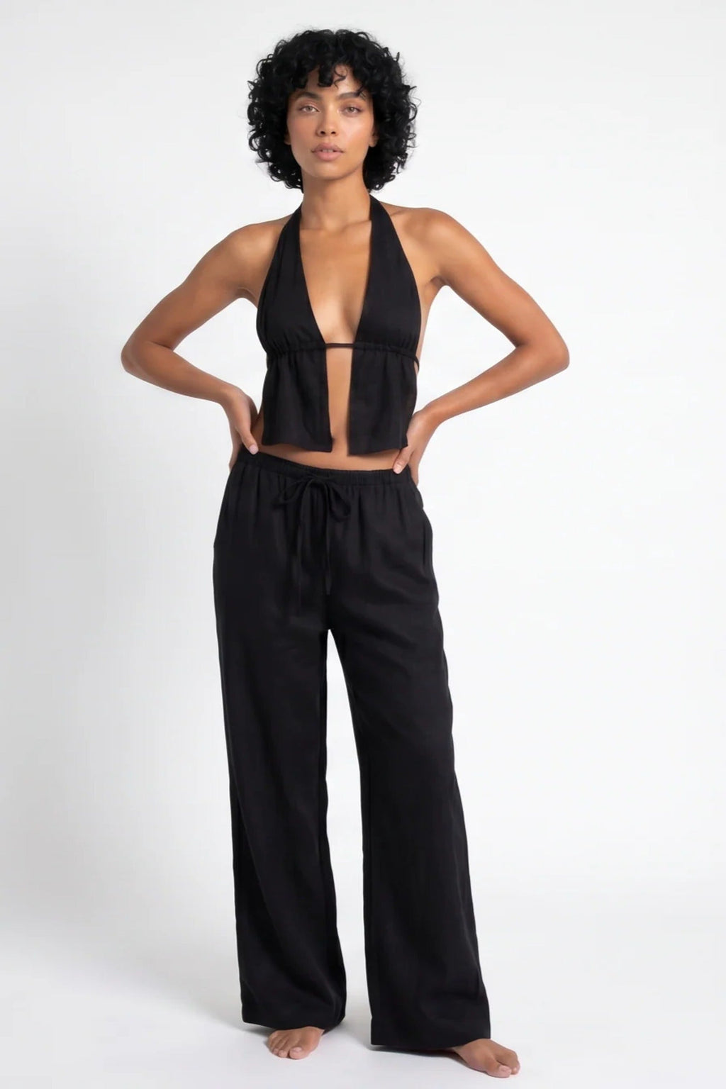 Aurélie Dames Co-ord Set – Halter Crop Top & Wijde Broek