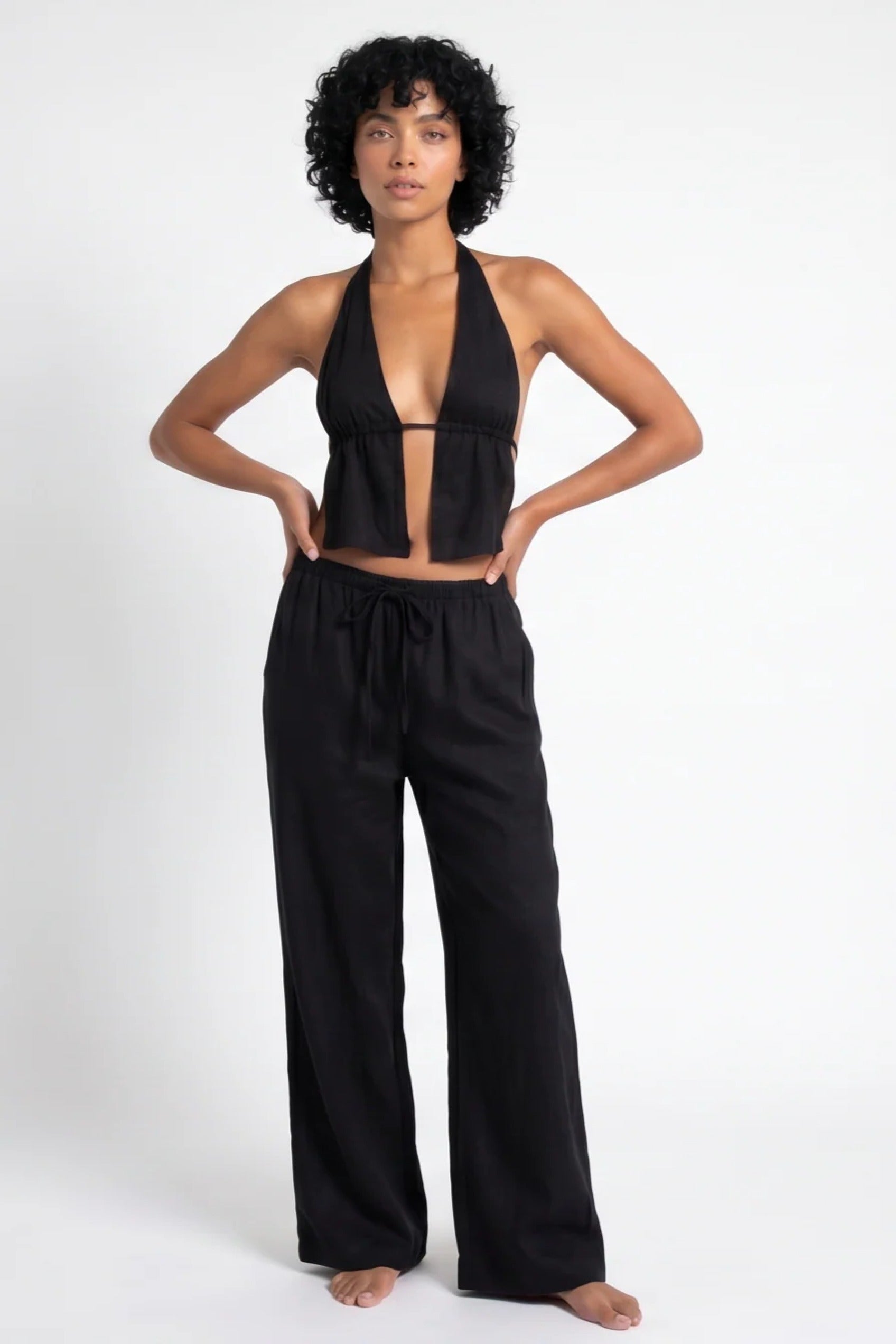 Aurélie Dames Co-ord Set – Halter Crop Top & Wijde Broek