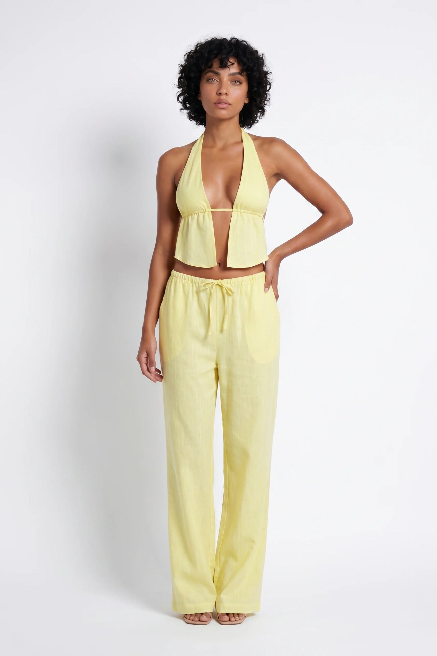 Aurélie Dames Co-ord Set – Halter Crop Top & Wijde Broek