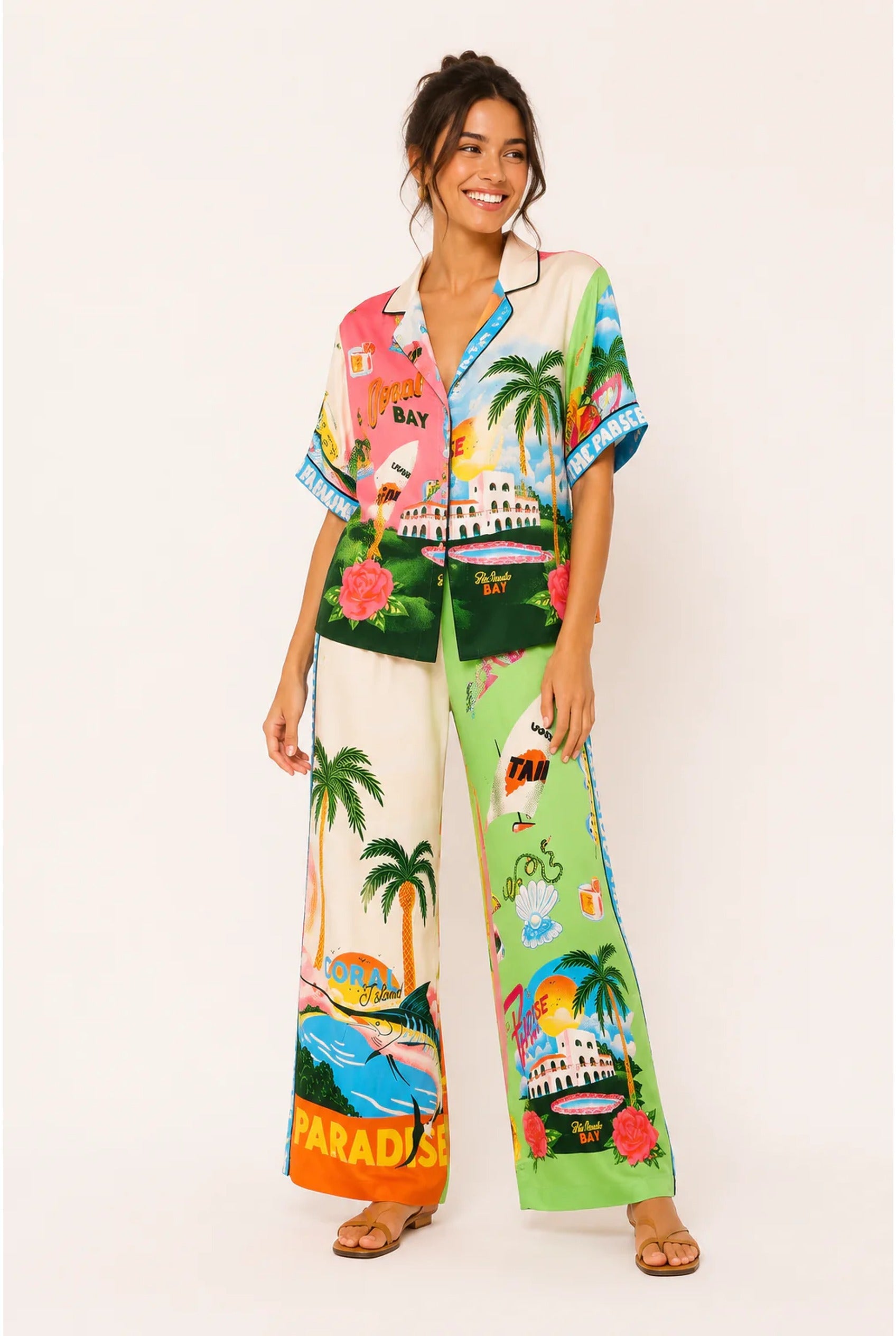 Élisa Dames Co-ord Set – Tropische Print & Wijde Broek