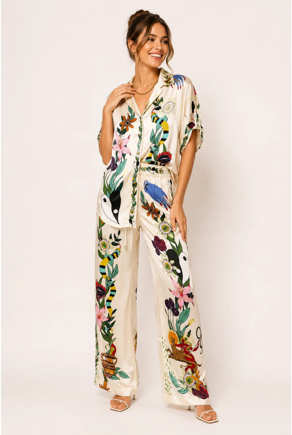 Élisa Dames Co-ord Set – Tropische Print & Wijde Broek