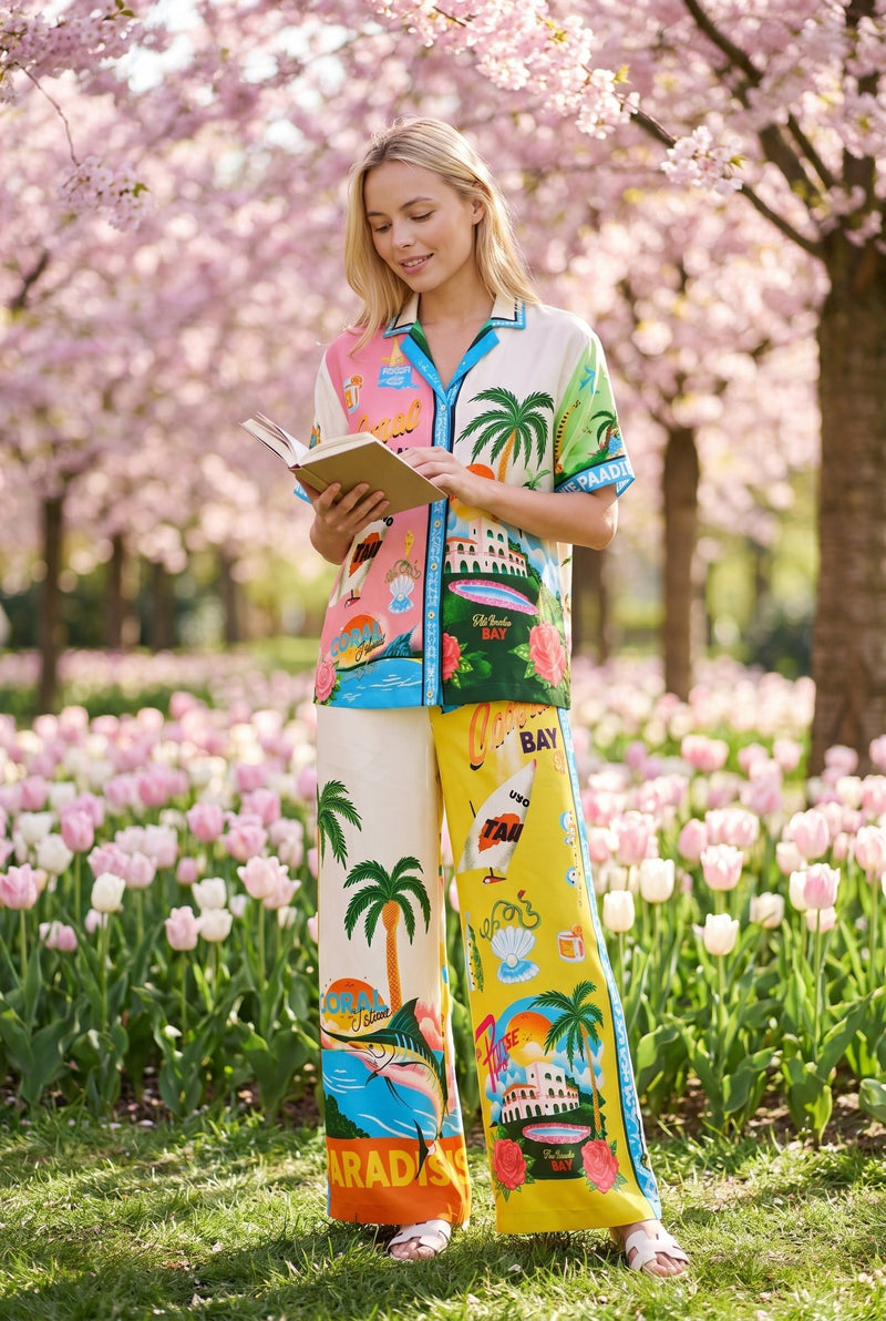 Élisa Dames Co-ord Set – Tropische Print & Wijde Broek