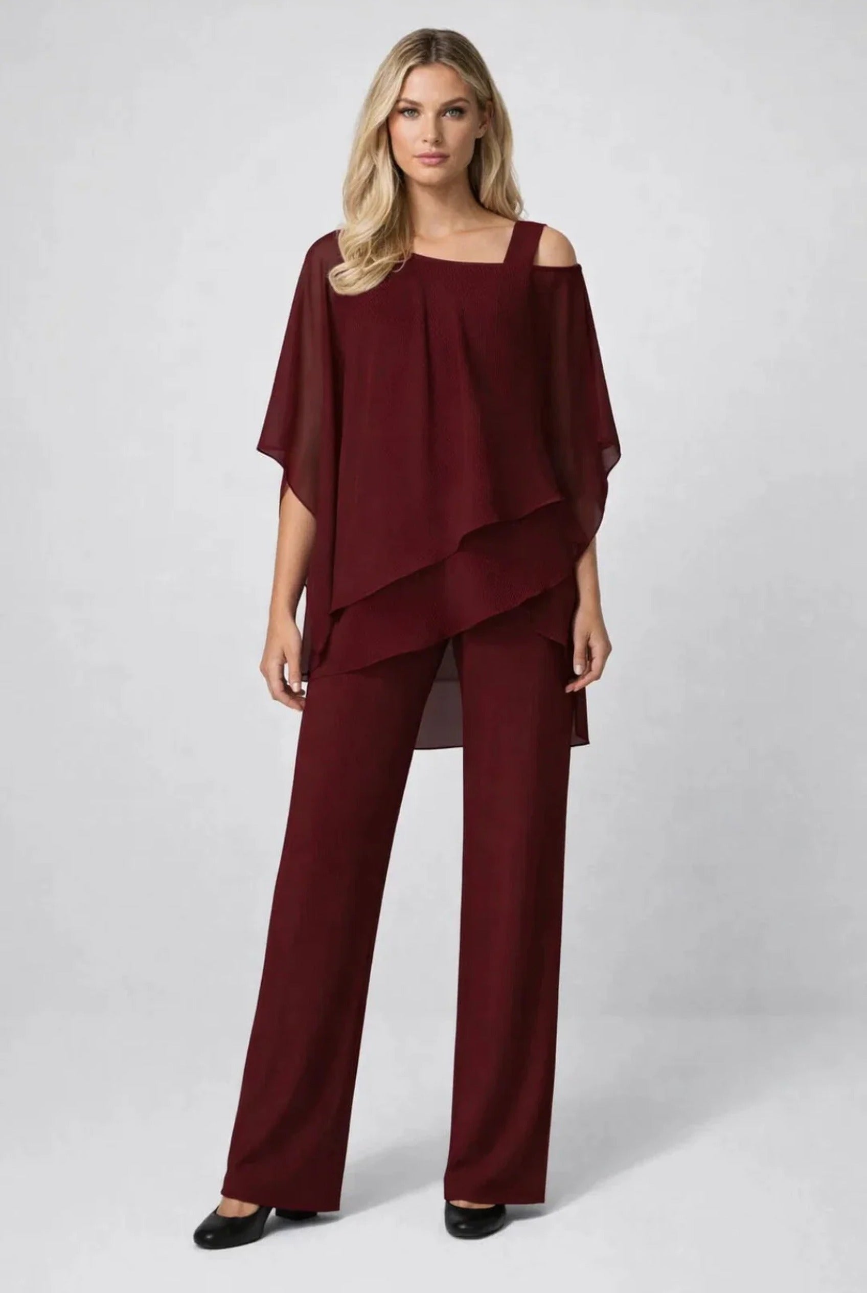 Murielle Dames Co-ord Set – Chiffon Overlay Top & Wijde Broek